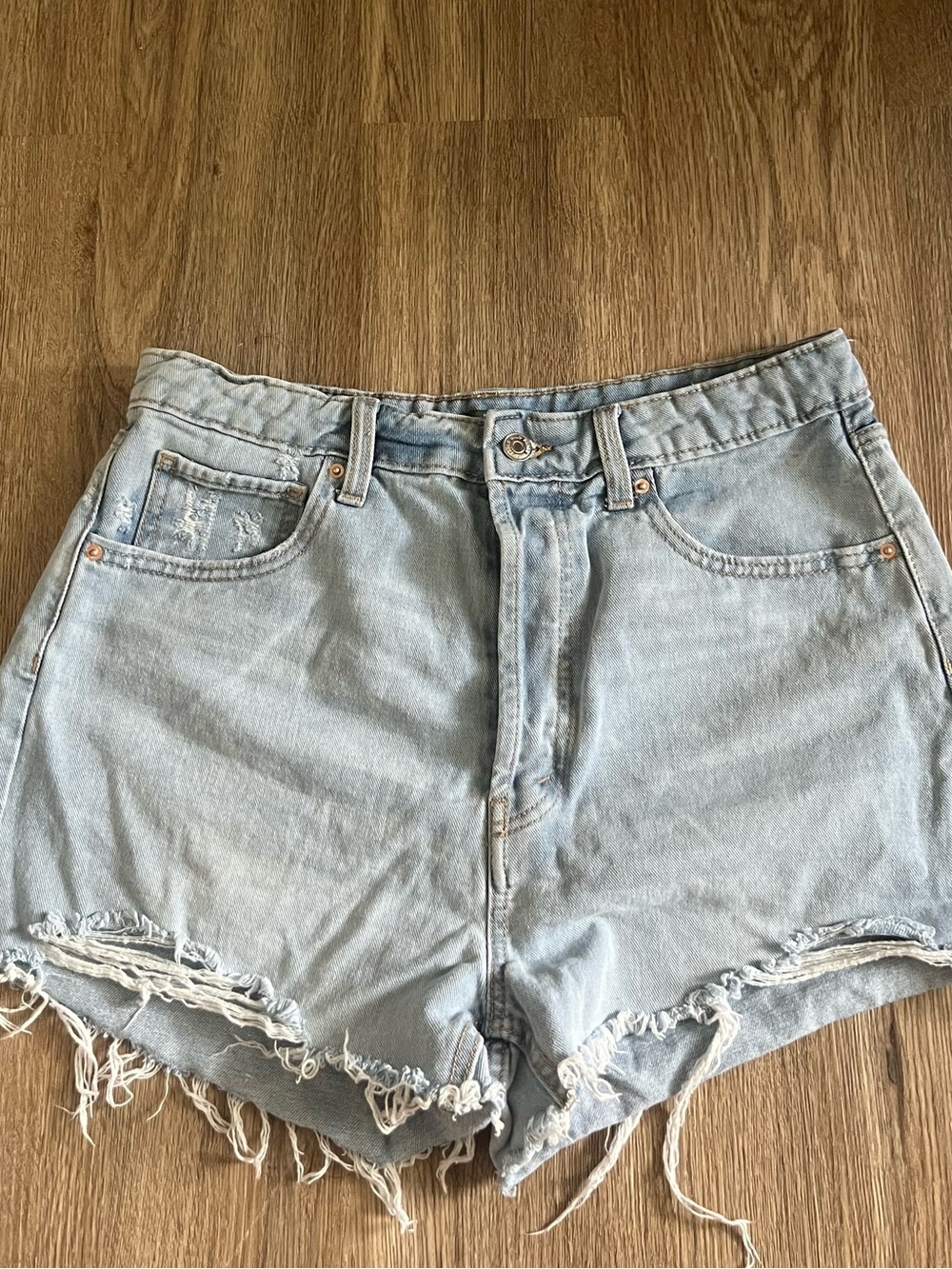 wild fable Light Blue Frayed High-Rise Denim Shorts